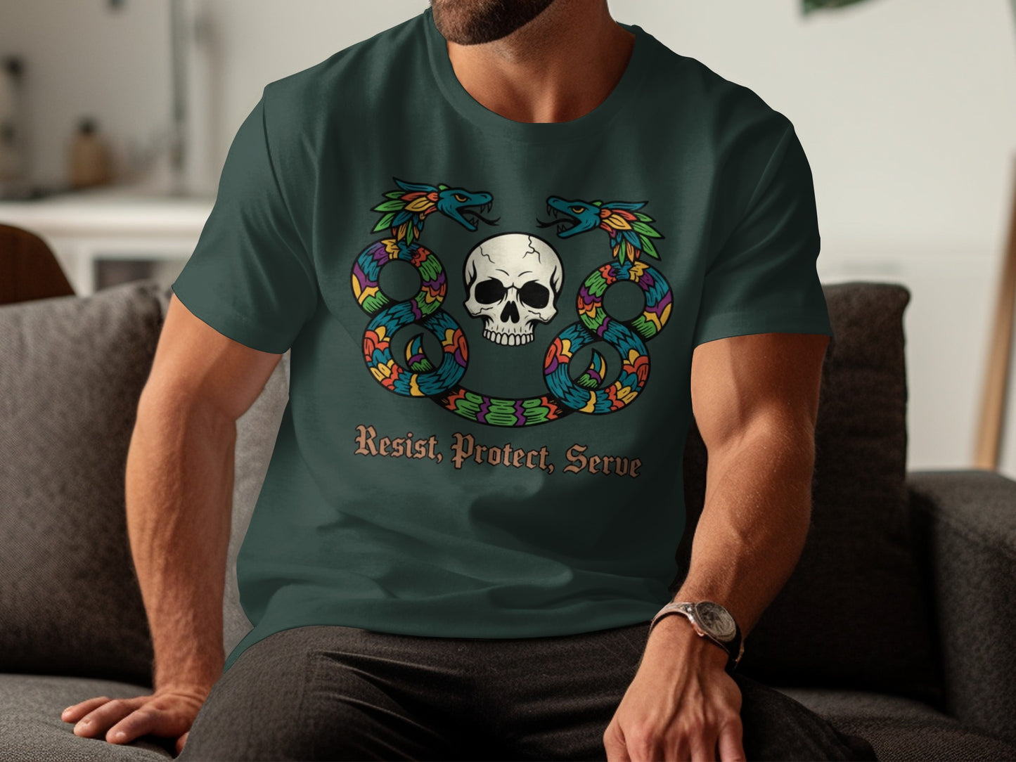 Resist Protect Serve Dual Serpent Graphic T-Shirt