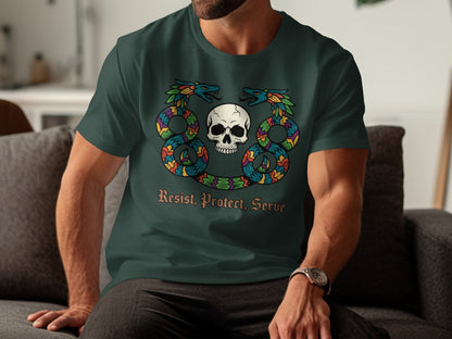 Resist Protect Serve Dual Serpent Graphic T-Shirt