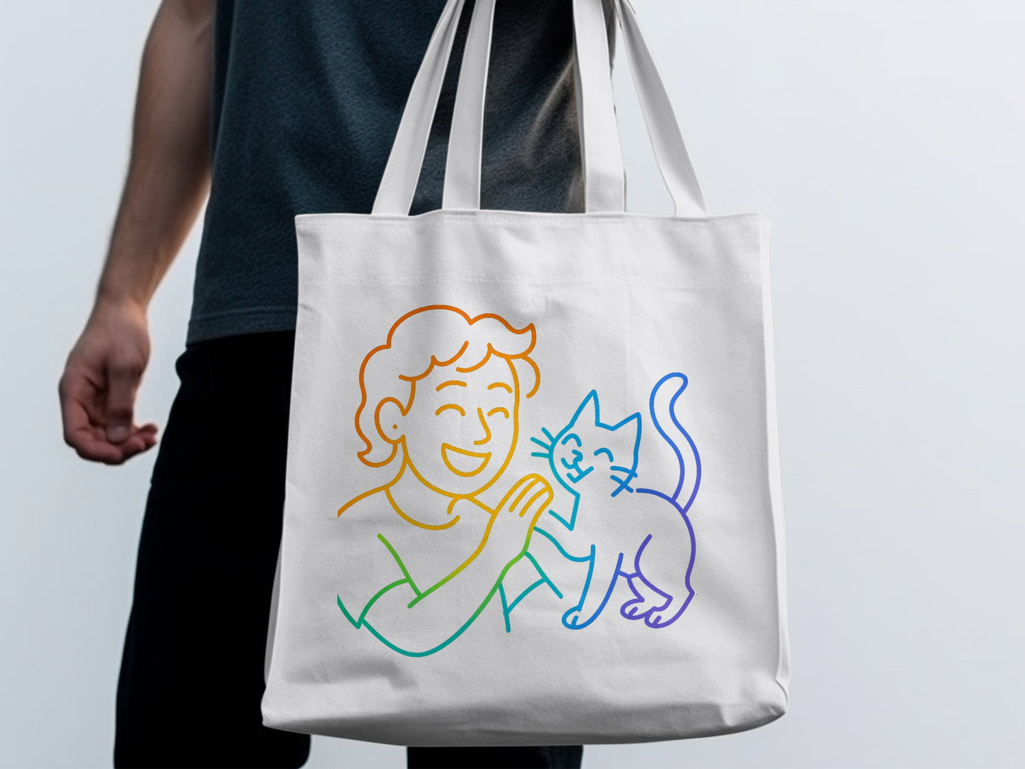 Colorful Design of Person and Cat Tote Bag Product