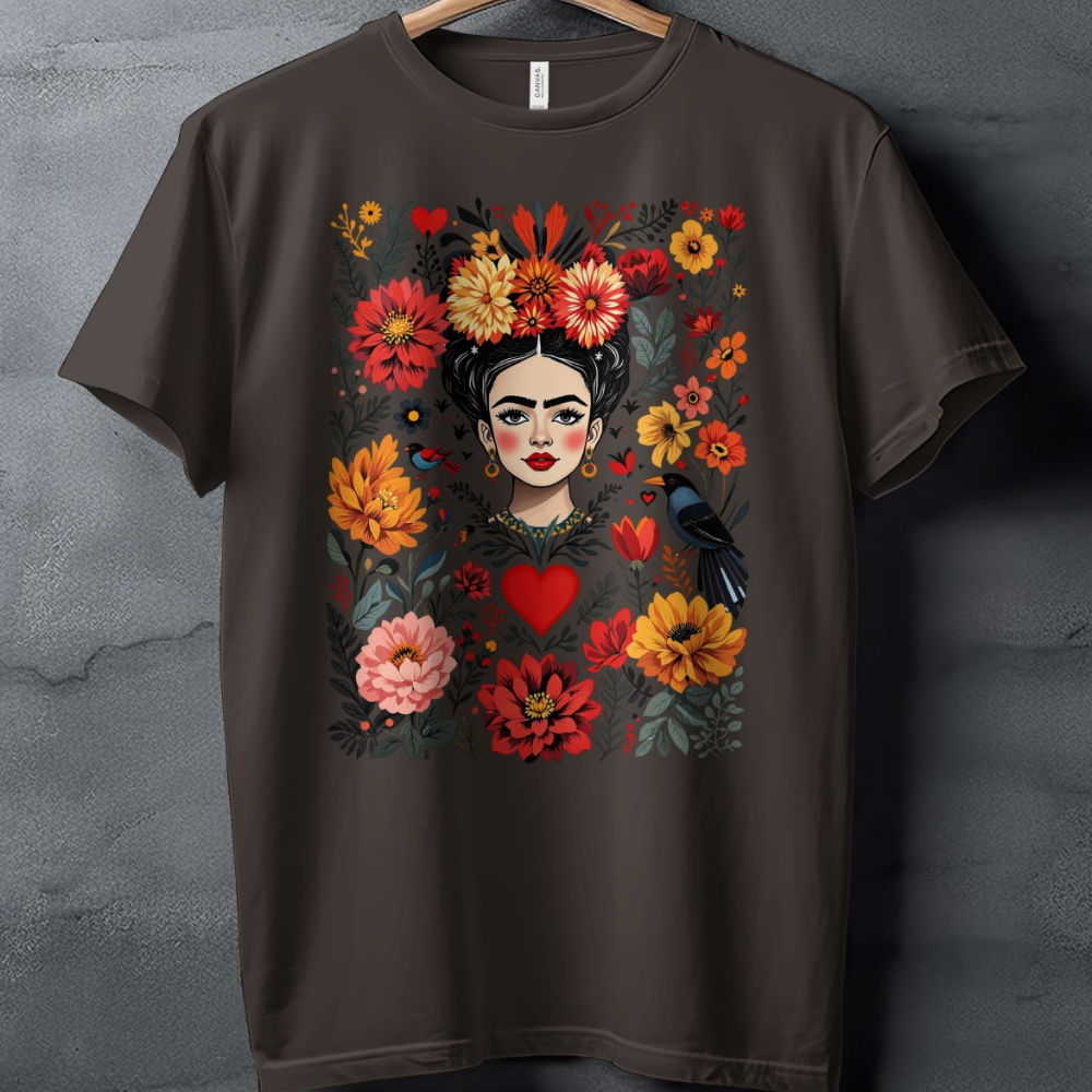 Vibrant Floral Woman Heart Bird Art T-Shirt product type