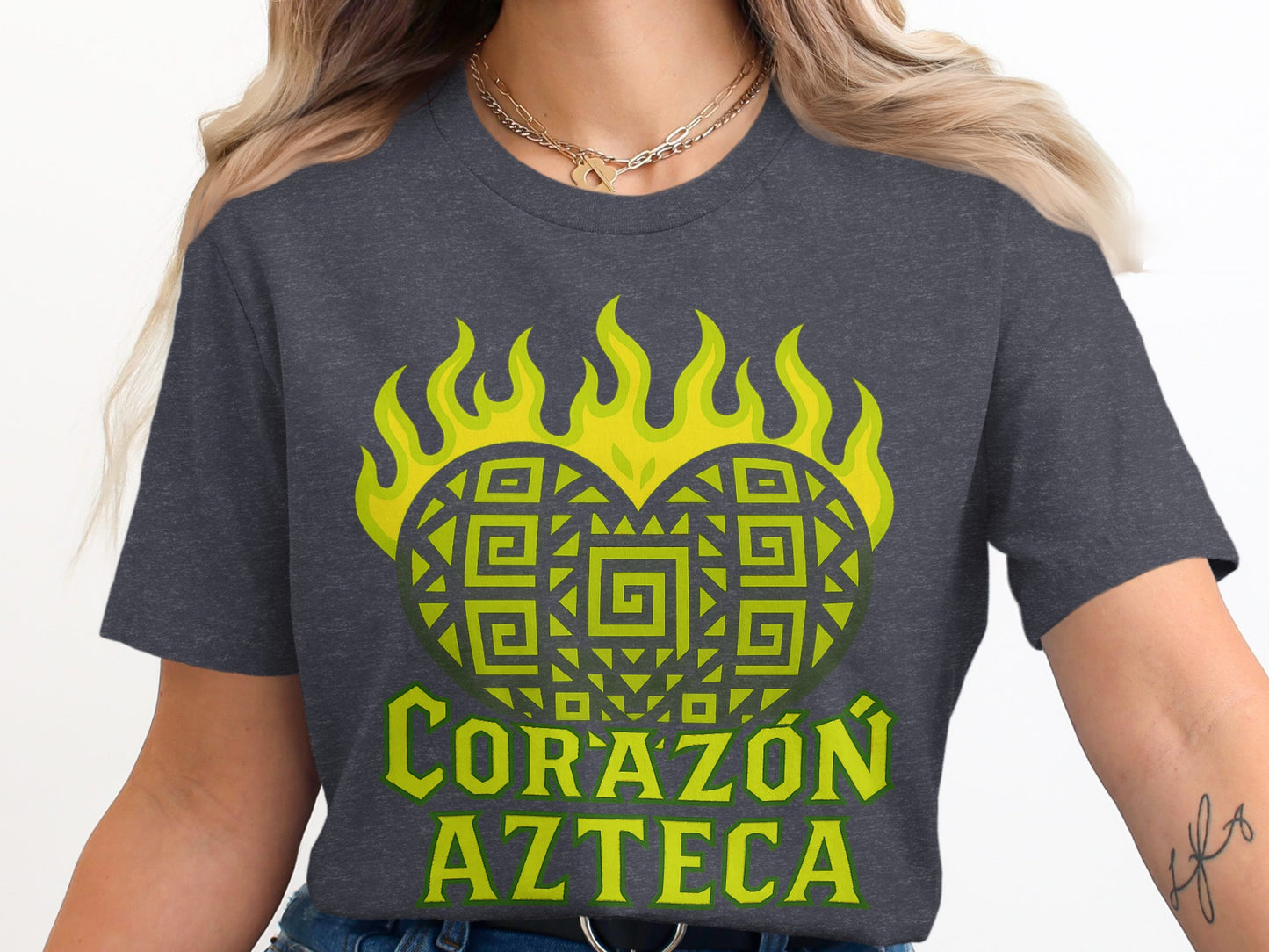 Corazón Azteca Graphic Tee with Fuego Flames Design product