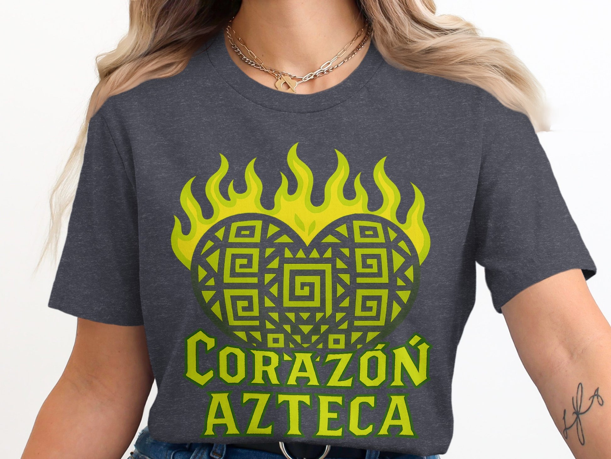 Corazón Azteca Graphic Tee with Fuego Flames Design product