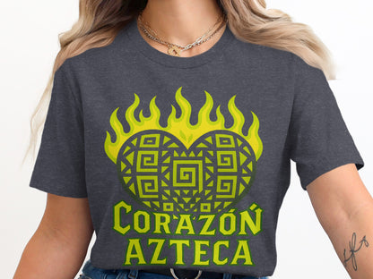 Corazón Azteca Graphic Tee with Fuego Flames Design product
