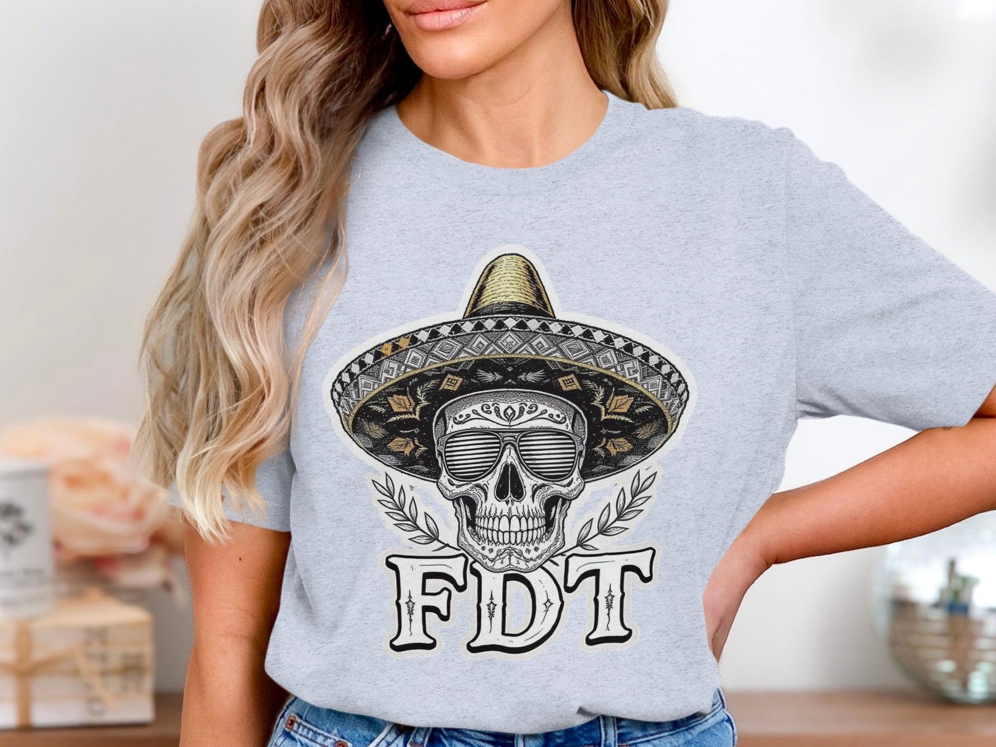 FDT Skull with Hat T-Shirt Unique Graphic product