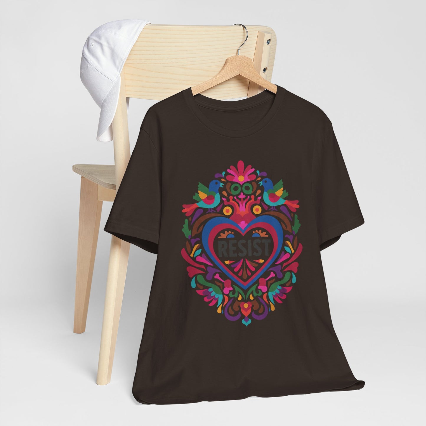 Brown Vibrant Folk Art RESIST Birds Heart Design T-Shirt product type