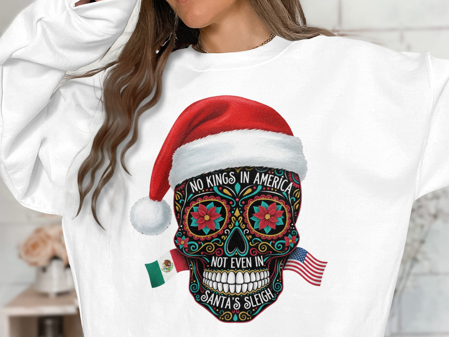 Festive Skull With Santa Hat Christmas Sweatshirt