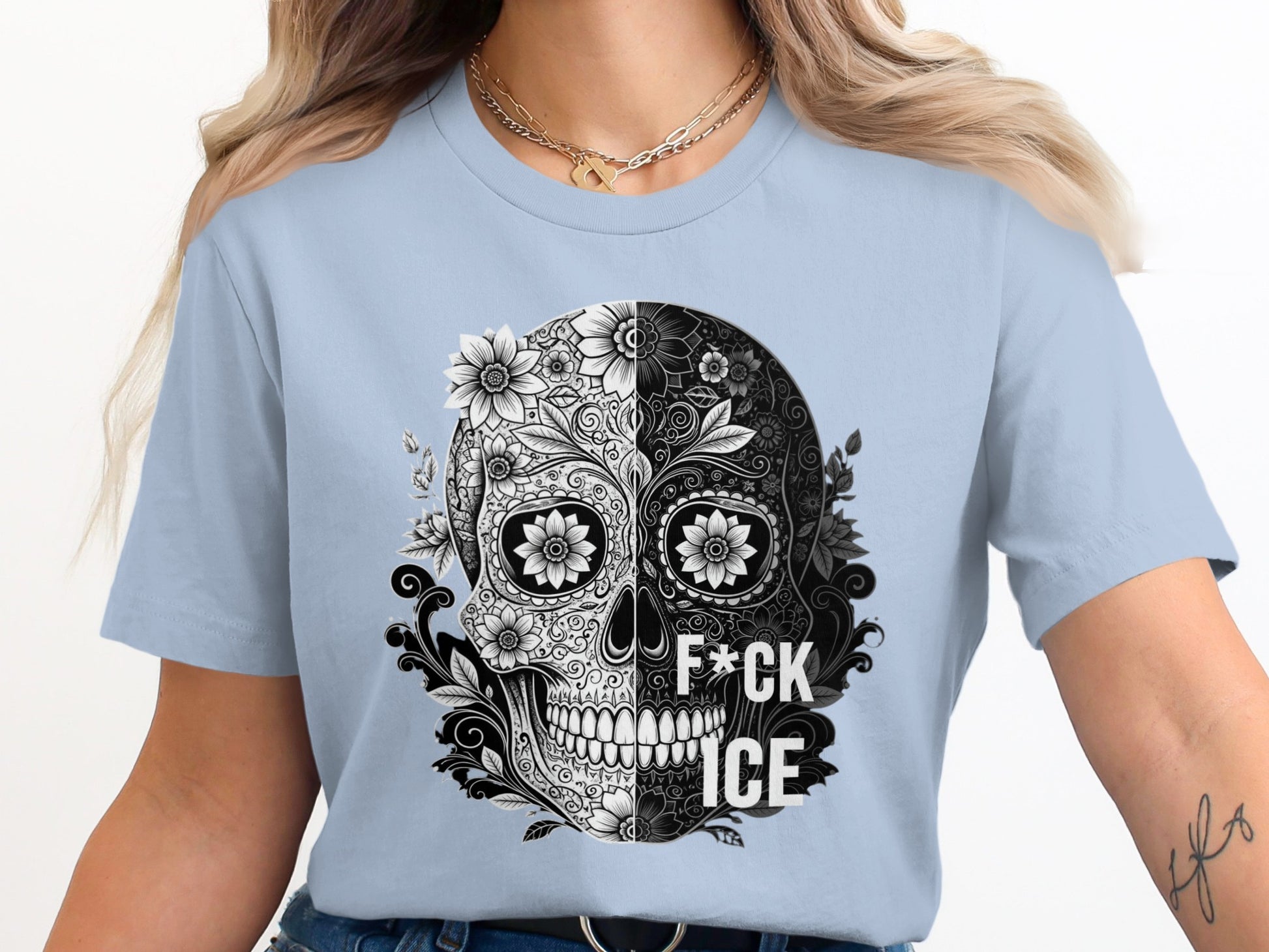 Skull and Flowers Graphic Shirt with Bold Statement product type