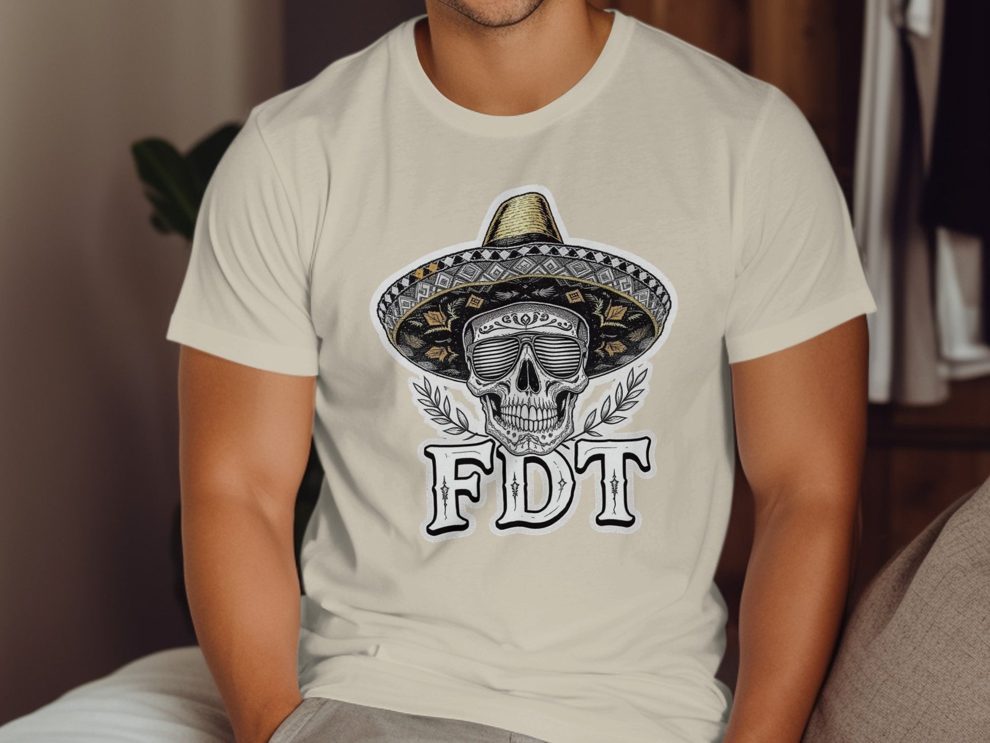 FDT emblem skull design on comfortable white t-shirt product