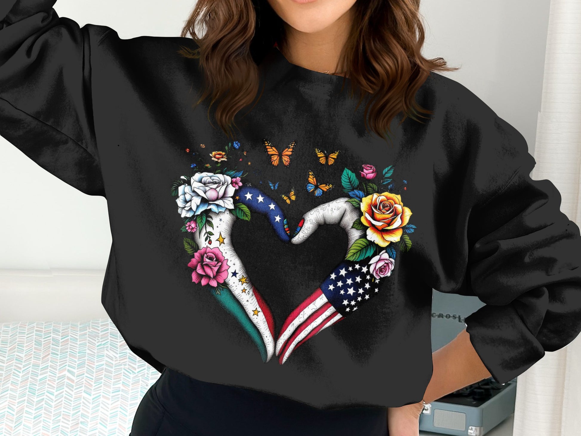 Patriotic Floral Heart Graphic Long Sleeve Shirt product type