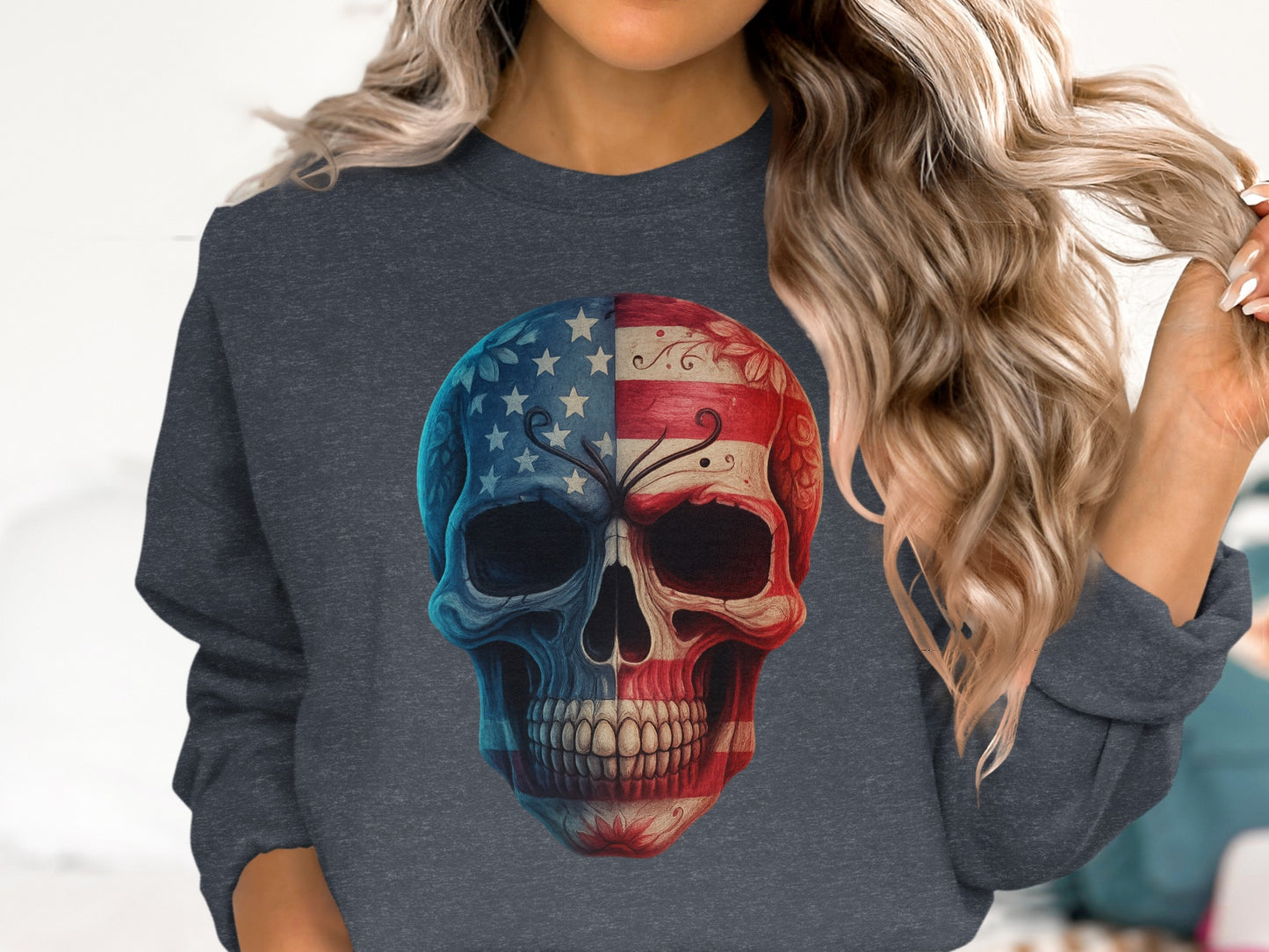 American Flag Skull Print Sweatshirt product