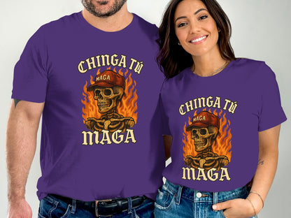Chinga Tu MAGA Skull Design Purple Tee Shirt product type