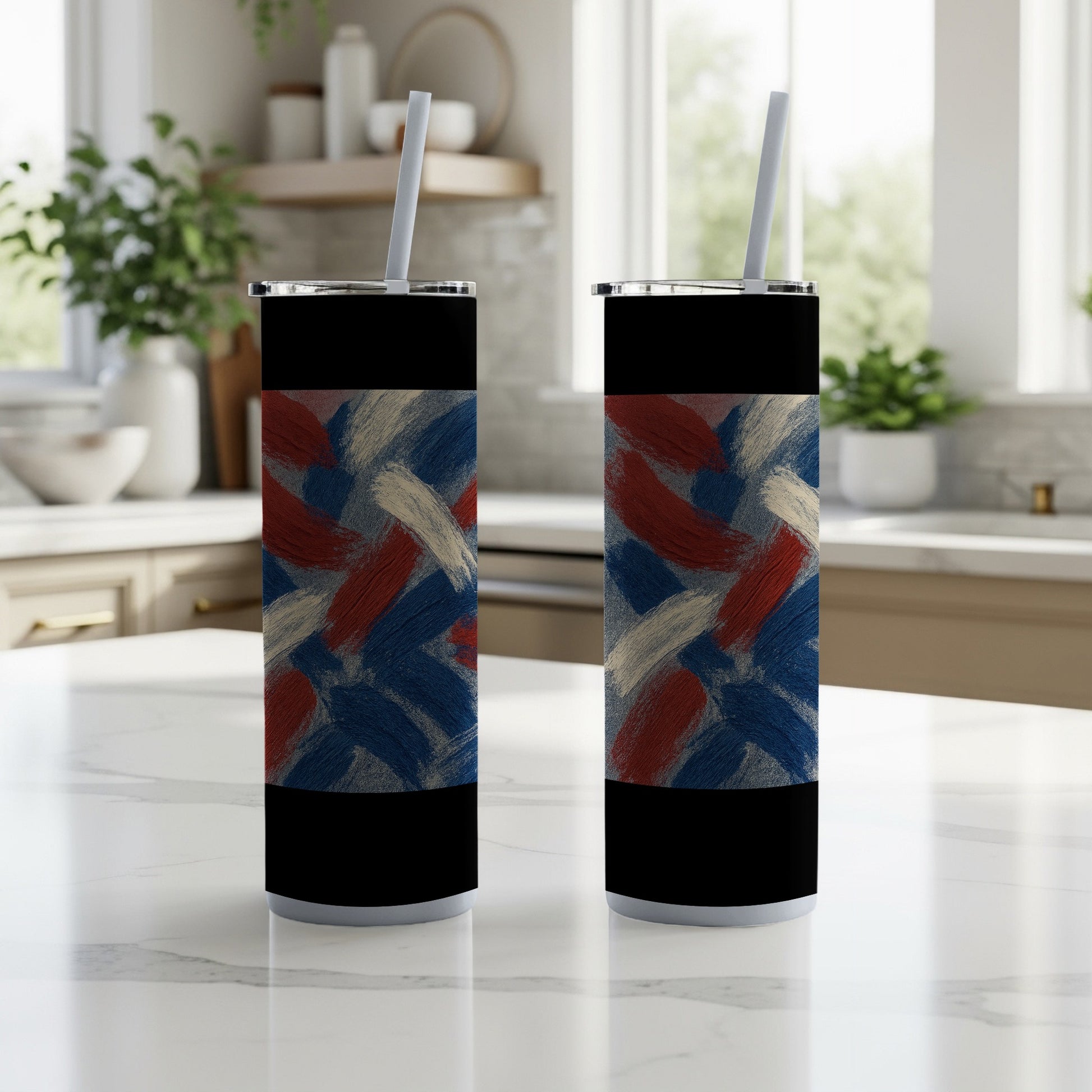 Abstract Red Blue White Brush Strokes Tumbler product