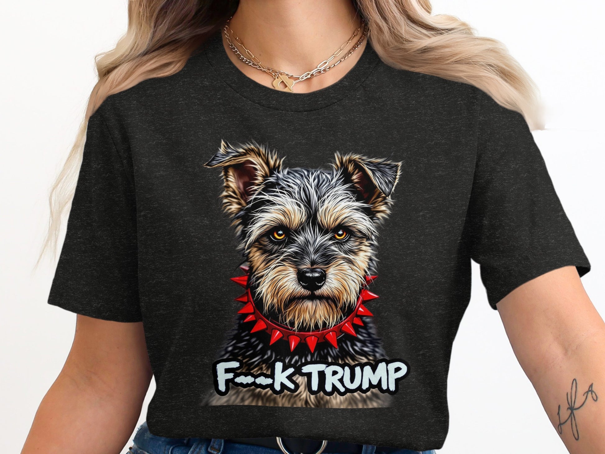 F--k Trump Dog with Spiked Collar Design Shirt product