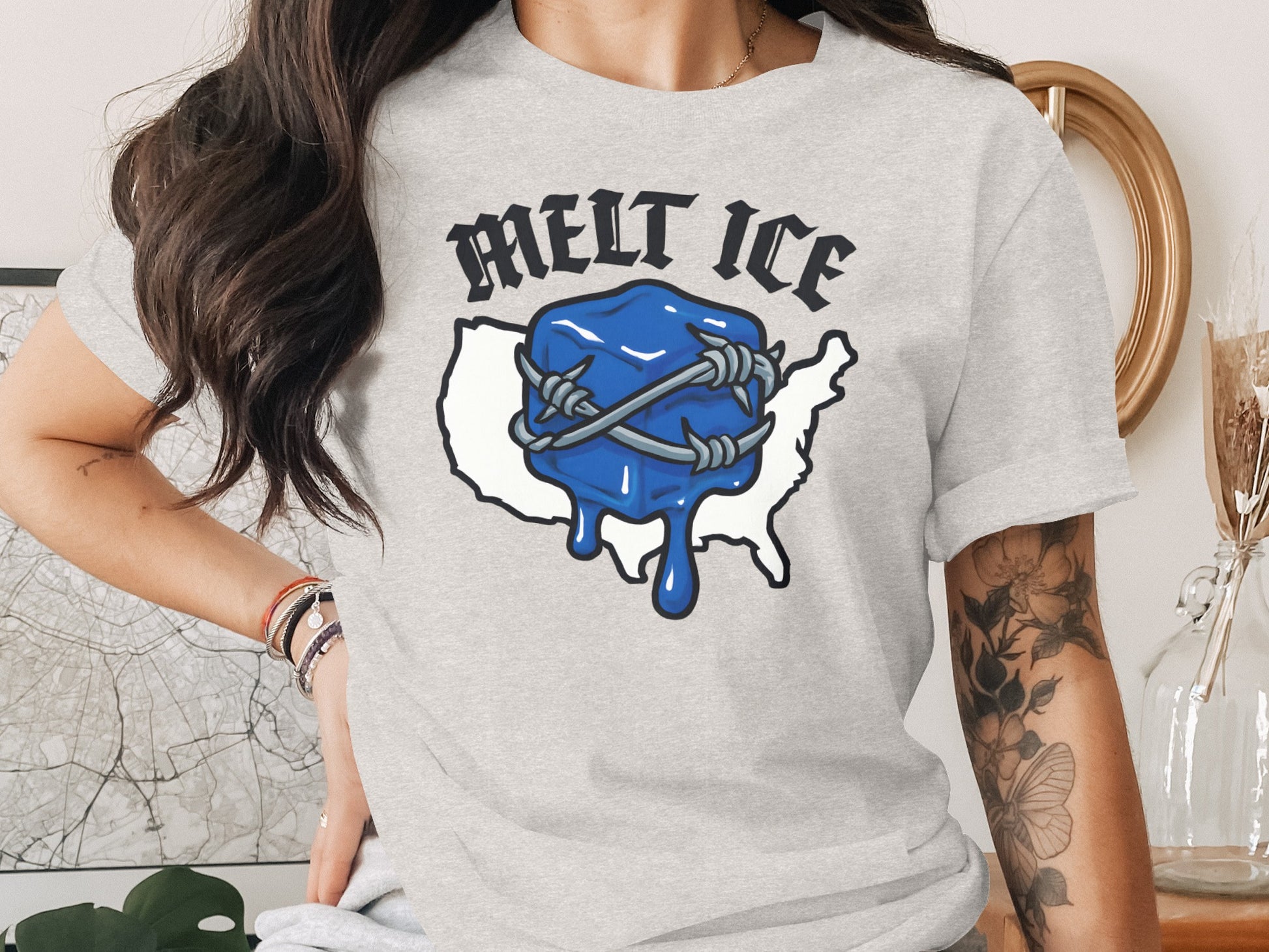 Melt Ice Dripping Blue Design on USA Map Shirt product type