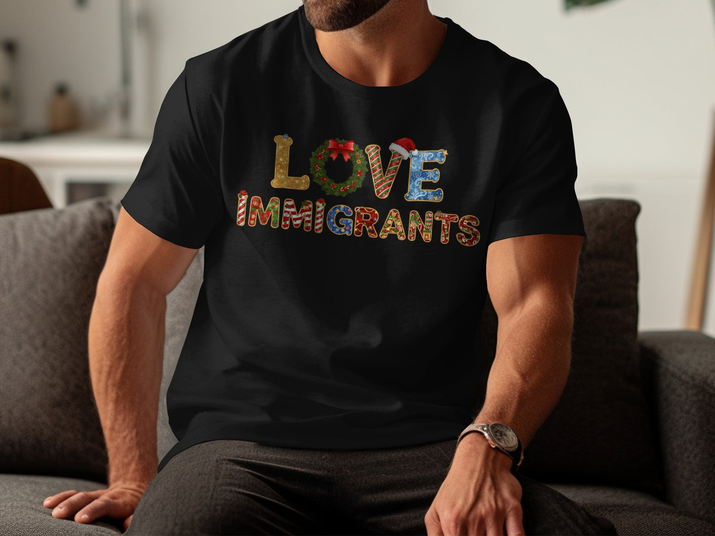 Love Immigrants Festive Graphic T-Shirt