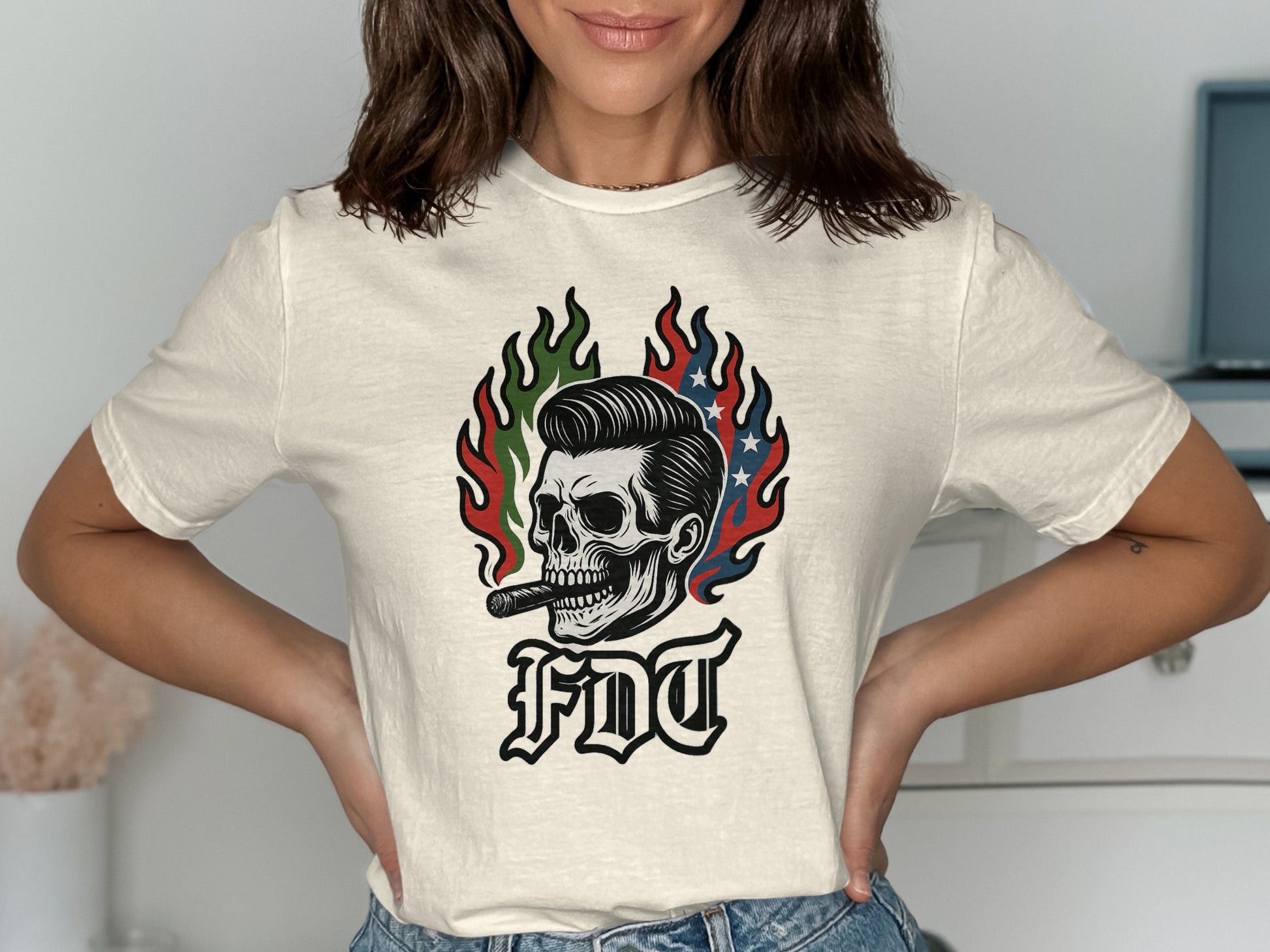 Skull with Cigarette Graphic Tee Shirt product type