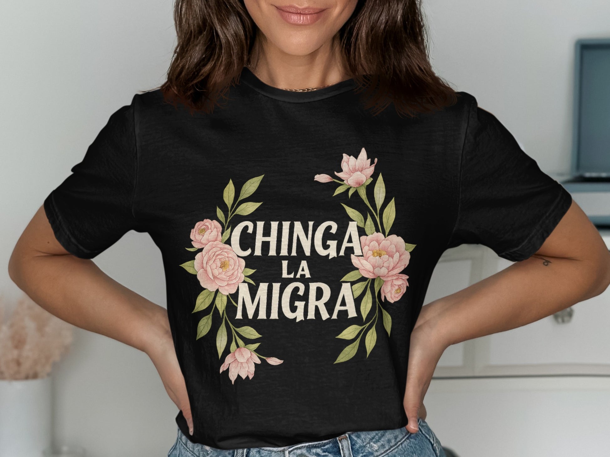 Chinga La Migra Floral Graphic Tee Shirt product type