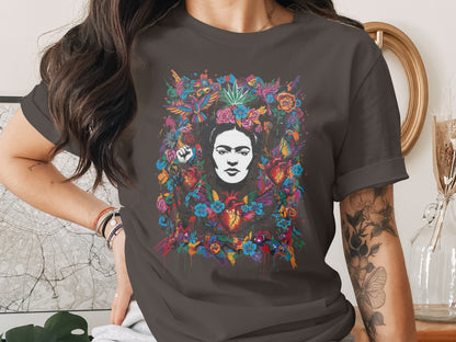 Frida Kahlo Colorful Floral Heart Birds T-shirt product type