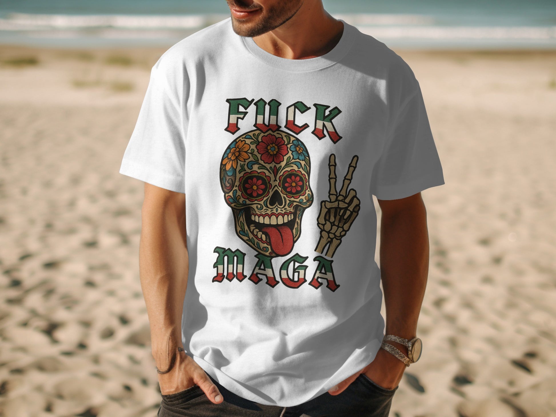 Bold Graphic Skull and Text Men's T-Shirt Product