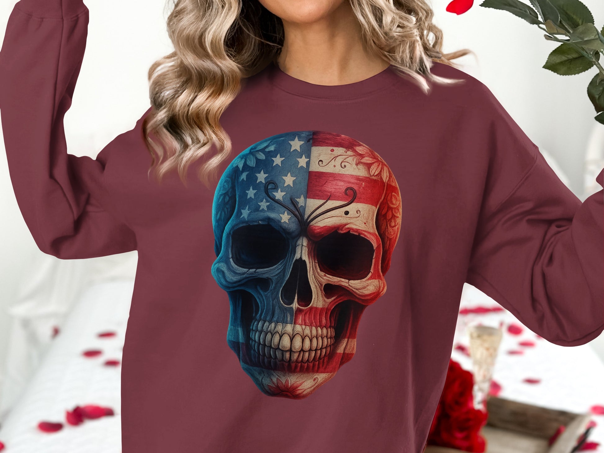 American Flag Skull Print Long Sleeve Sweatshirt product