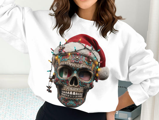 Christmas Skull with Santa Hat and Lights Sweater