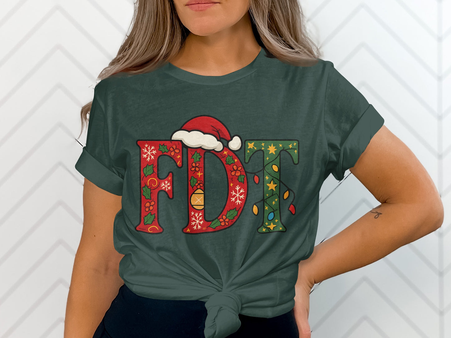 Festive FDT Santa Hat Christmas Graphic T-Shirt