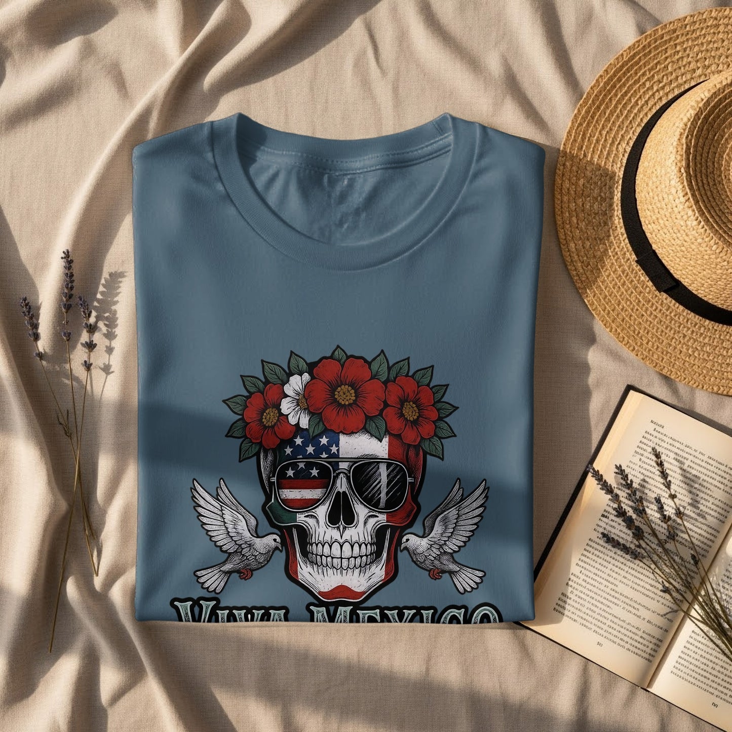 Viva Mexico Skull and Flowers T-Shirt product type