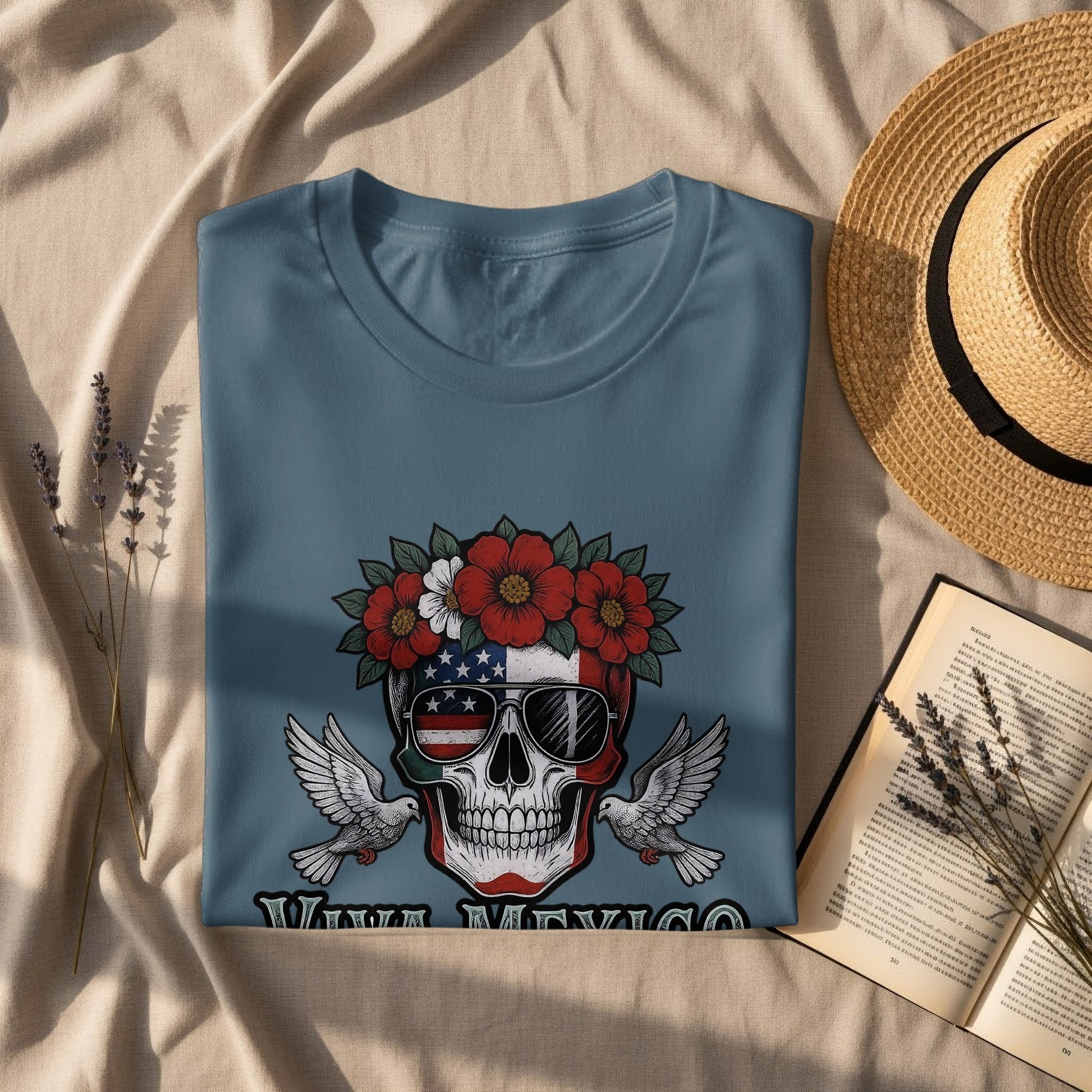 Viva Mexico Skull and Flowers T-Shirt product type