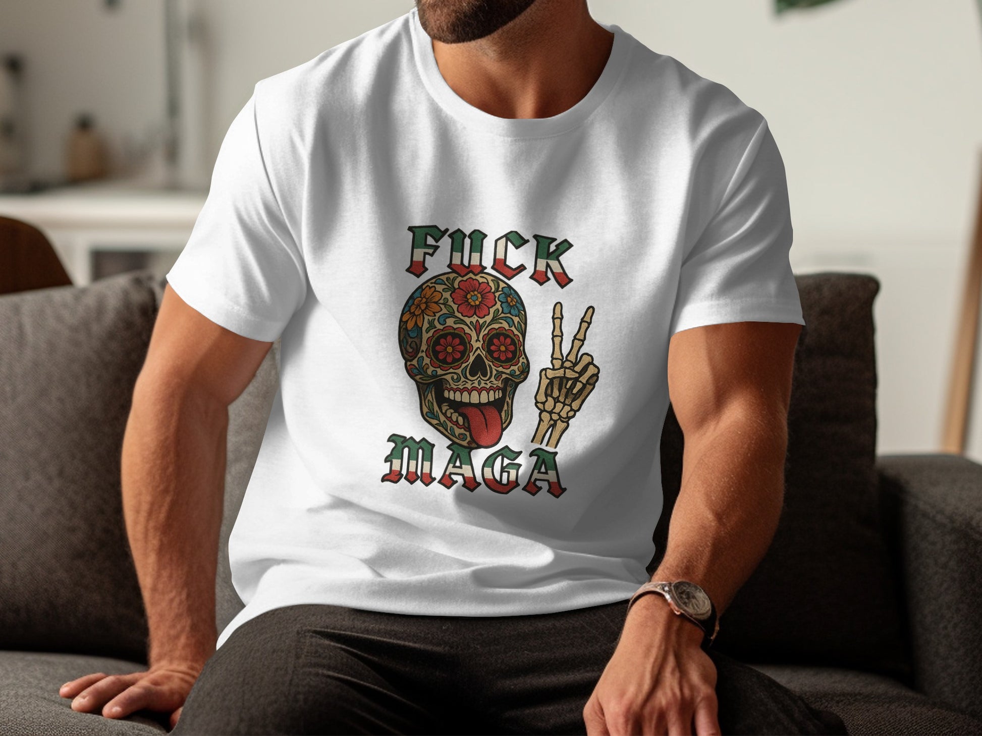 Fuck MAGA Skull with Peace Gesture Design product