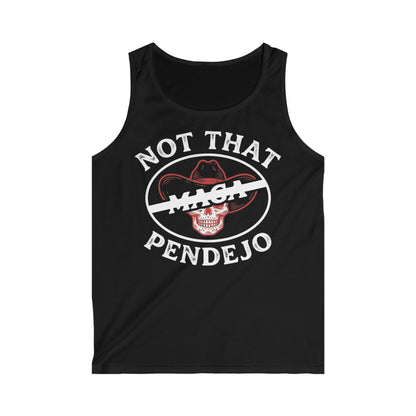 Black tank top with "NOT THAT PENDEJO" text and a red hat graphic.