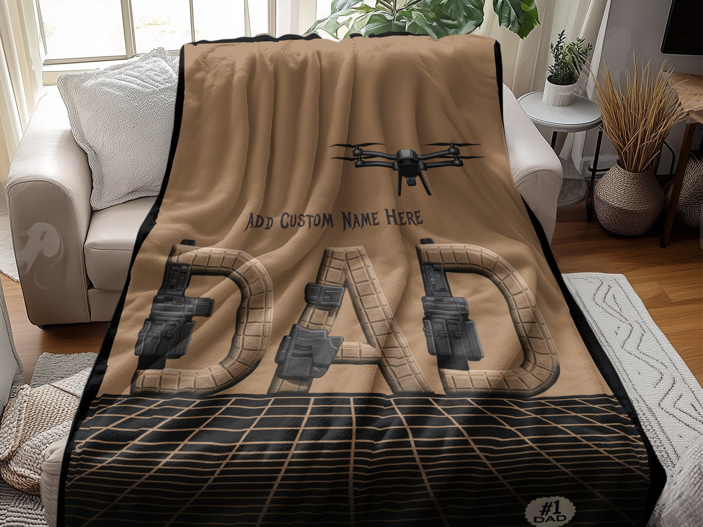 Personalized Dad Design with Drone and Text Blanket product type