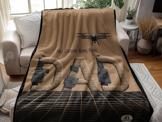 Personalized Dad Design with Drone and Text Blanket product type