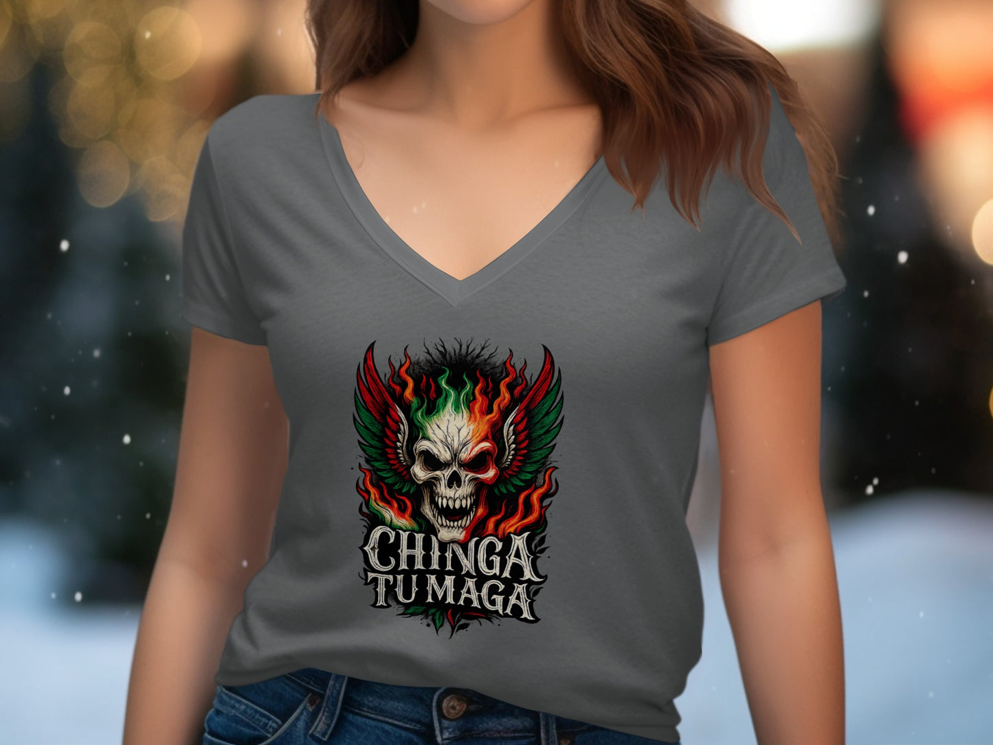 Chinga Tu Maga Skull Flame Wings Graphic T-Shirt product type