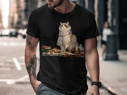 Stylish Cat with Scarf Fashionable Graphic Tee