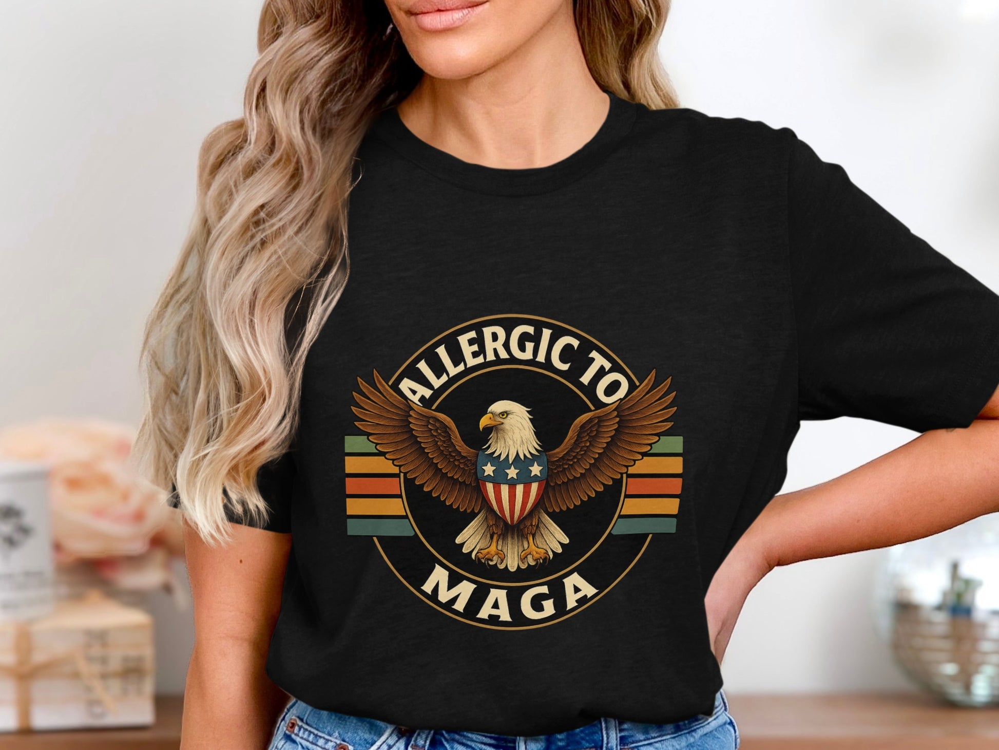 Allergic To MAGA Funny Statement Graphic T-shirt product