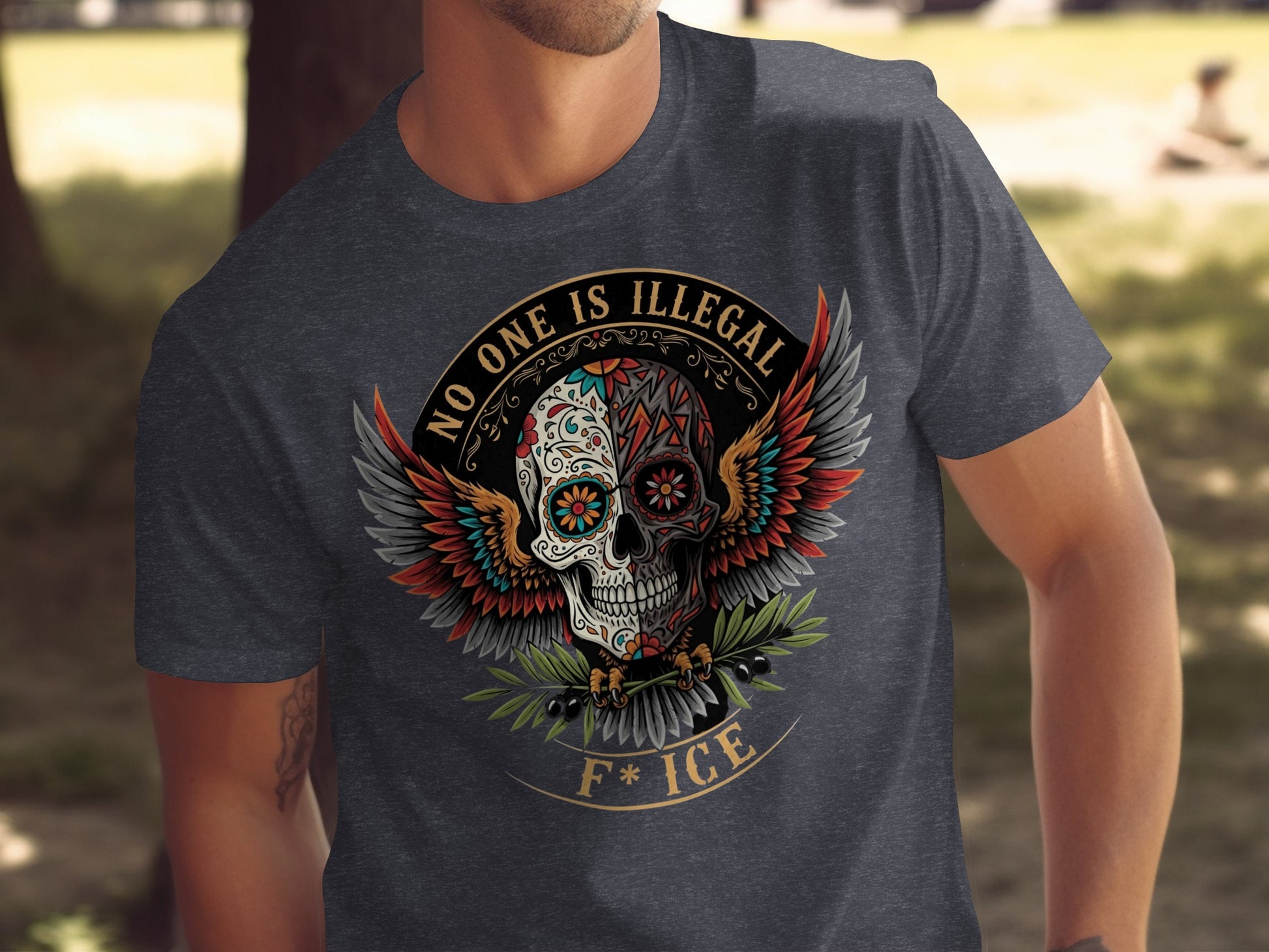 No One Is Illegal Skull Graphic Design T-Shirt product