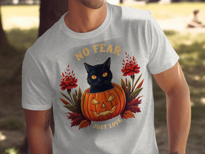 No Fear Just Love Black Cat Pumpkin T-Shirt product type
