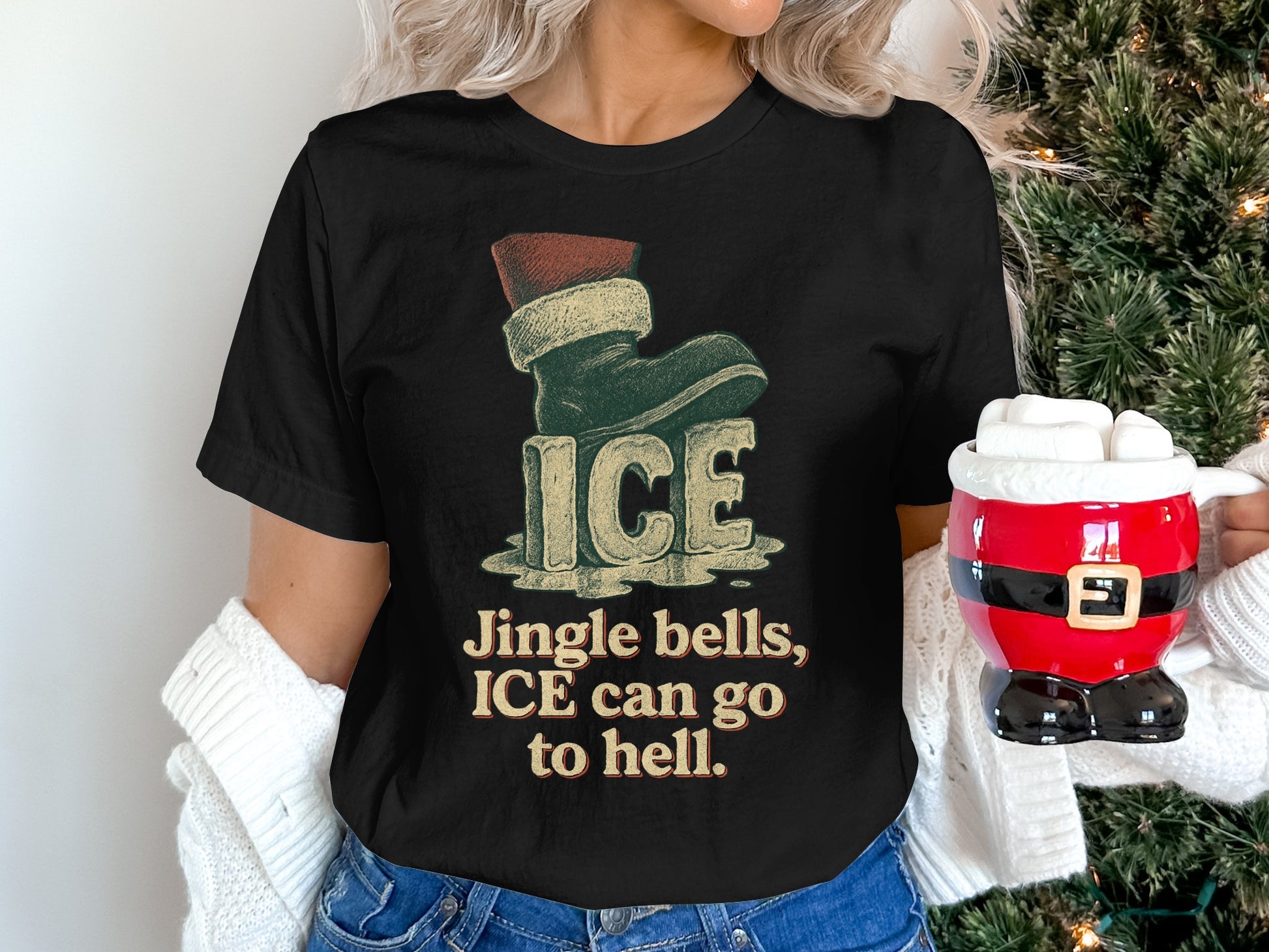 Jingle Bells ICE Can Go to Hell Graphic T-shirt