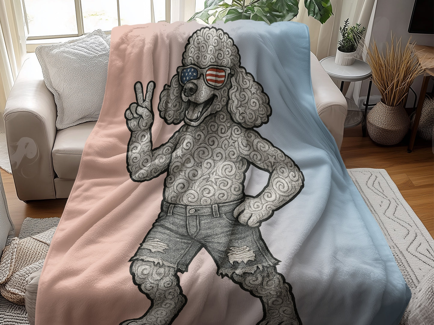 Patriotic Peace Sign Poodle Printed Blanket product