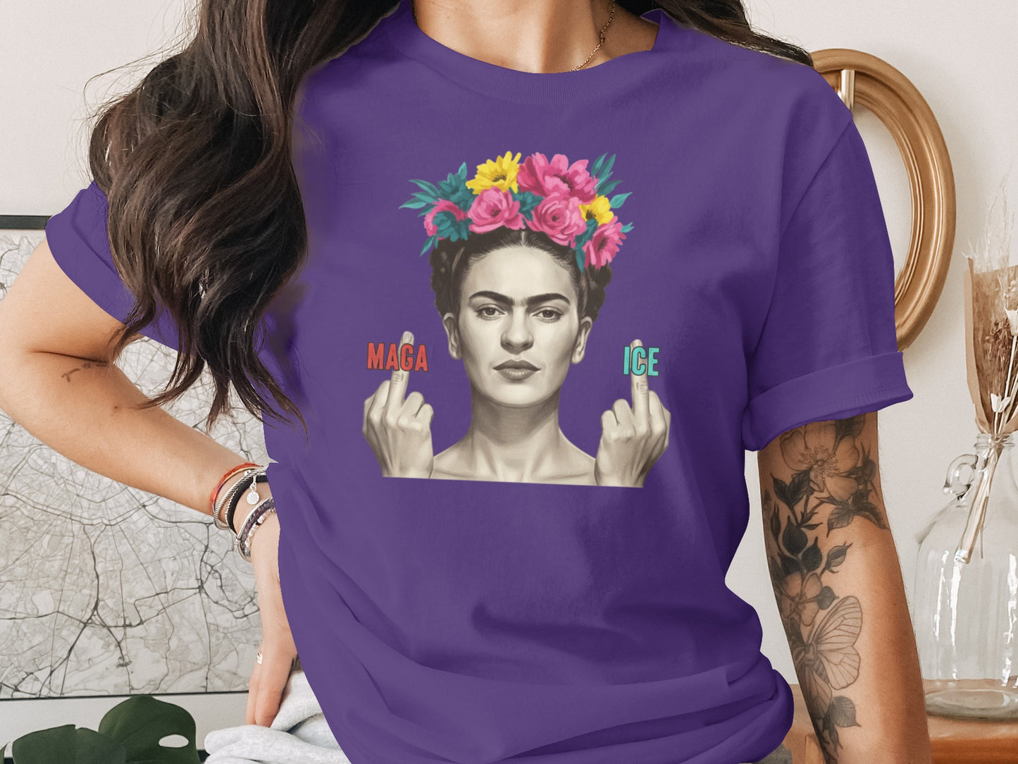Purple T-shirt with bold graphic flowers product