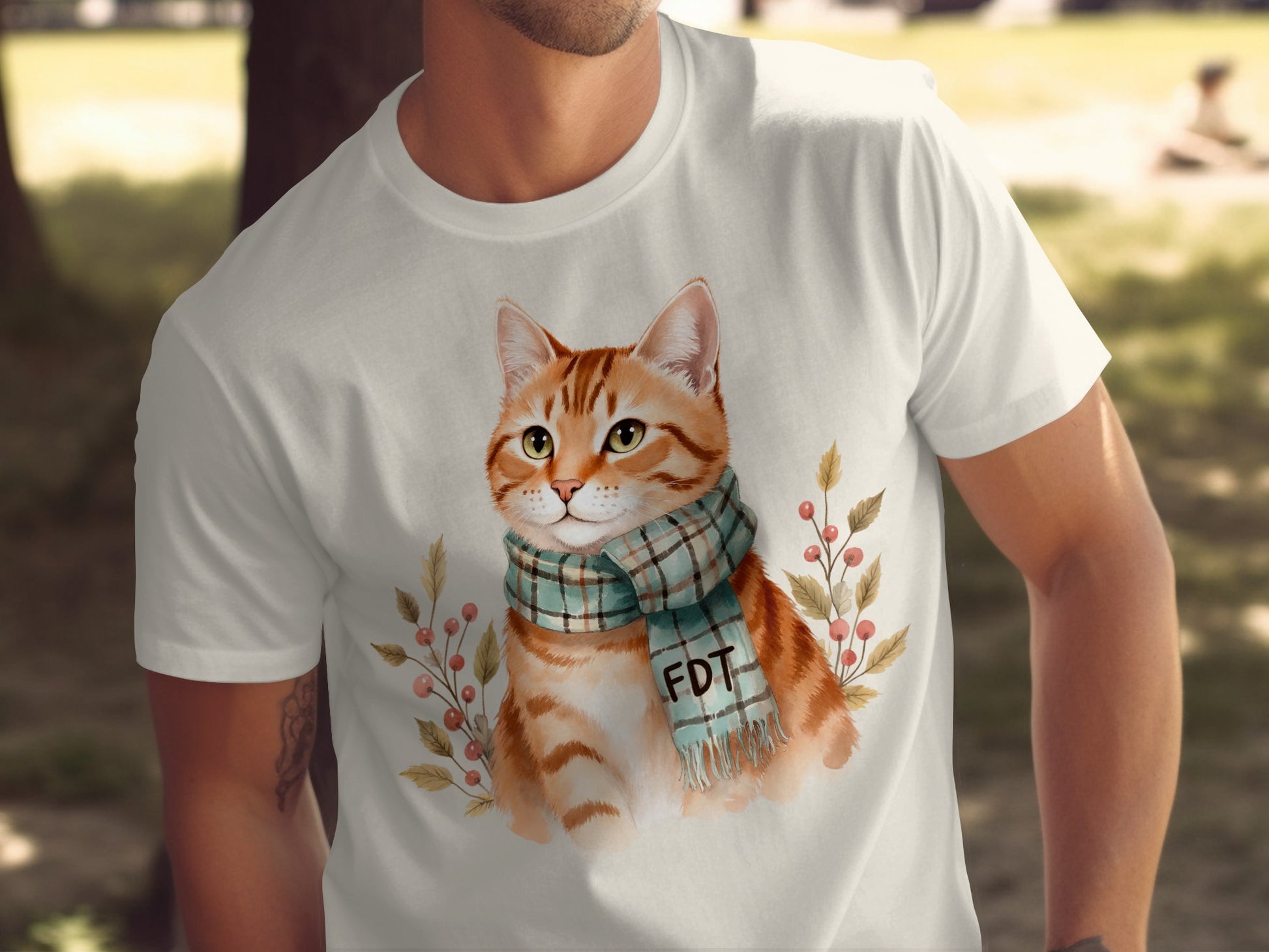 Adorable Cat with Scarf Graphic T-Shirt