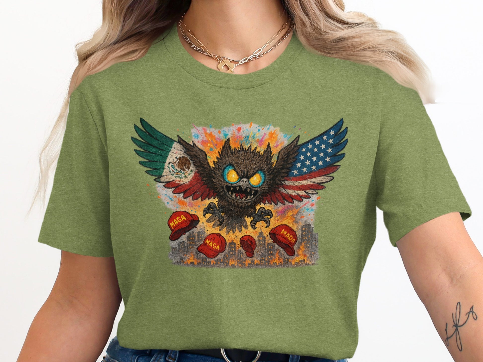 Winged Monster with Patriotic Hats Design T-Shirt product type