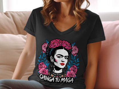 Chinga Tu Maga Graphic Tee with Colorful Floral Design