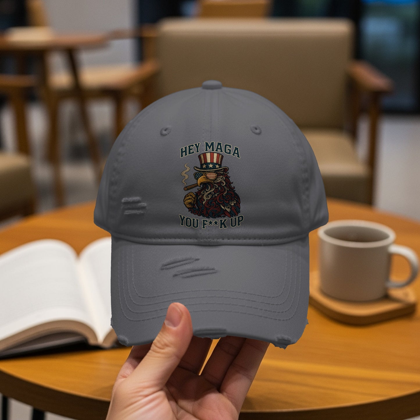 Hey Maga You F**k Up Embroidered Distressed Cap product