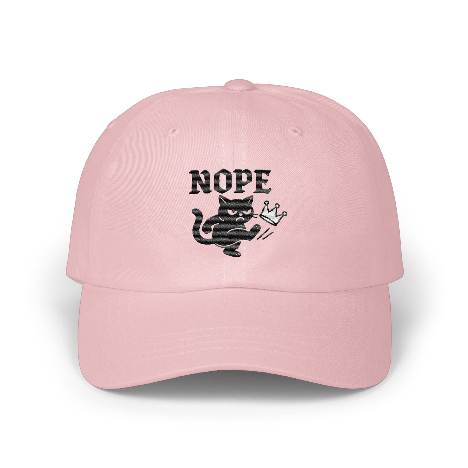Nope Cat with Crown Embroidery Pink Hat product type