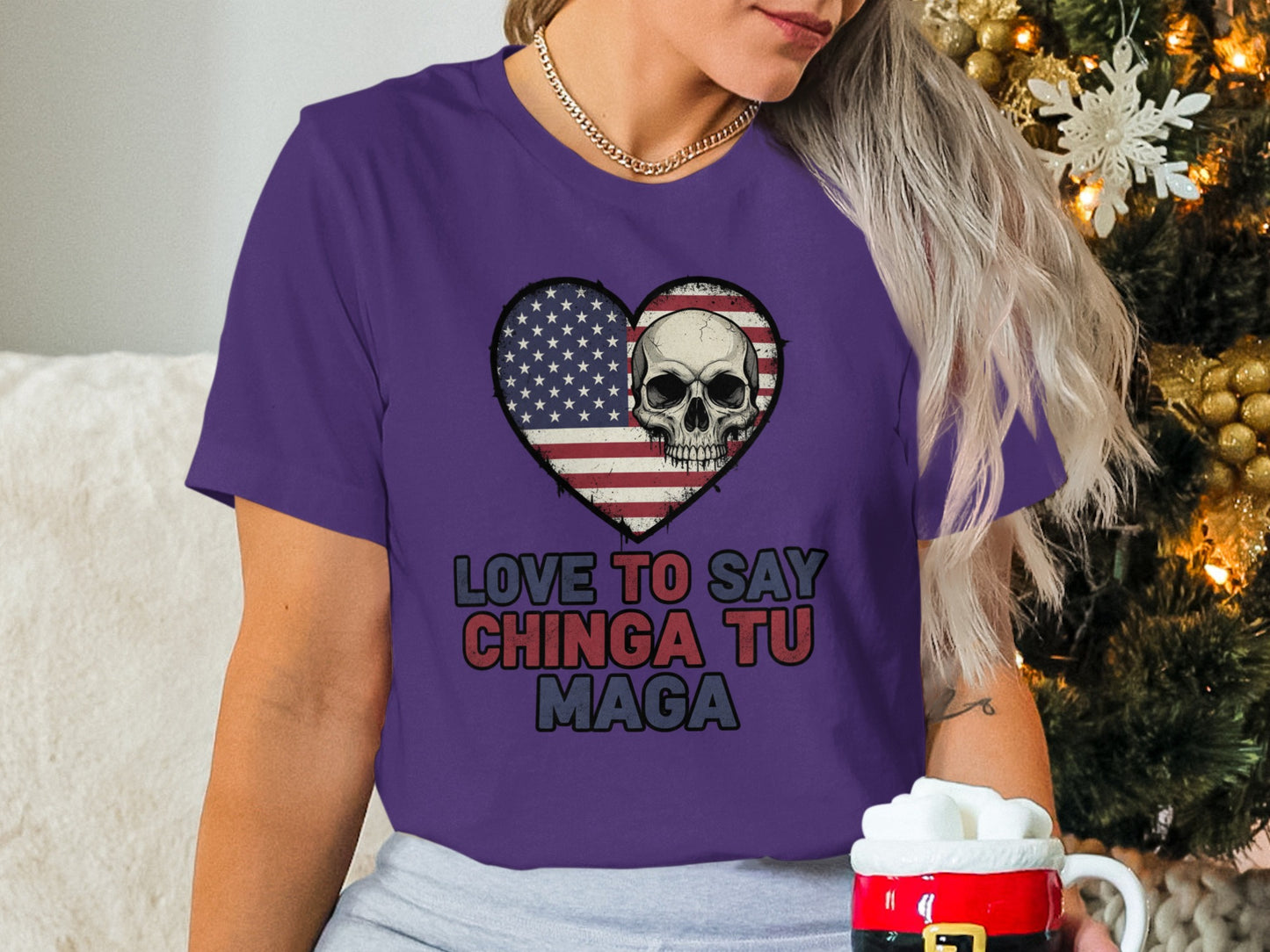 Love To Say Chinga Tu Maga Skull Heart Graphic Shirt