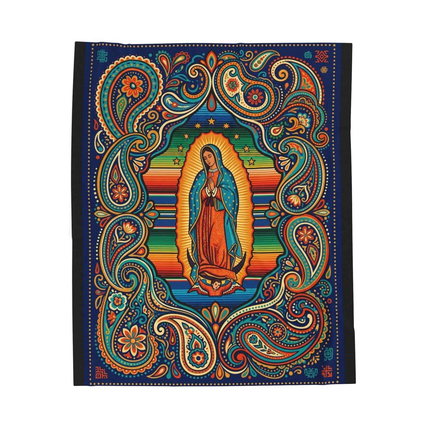 Our Lady of Guadalupe Blanket, Virgen de Guadalupe Throw, Mexican Folk Art Serape Design, Colorful Religious Blankets, Spiritual Home Decor