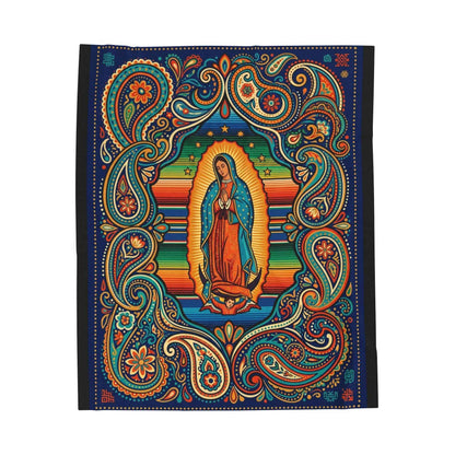 Our Lady of Guadalupe Blanket, Virgen de Guadalupe Throw, Mexican Folk Art Serape Design, Colorful Religious Blankets, Spiritual Home Decor