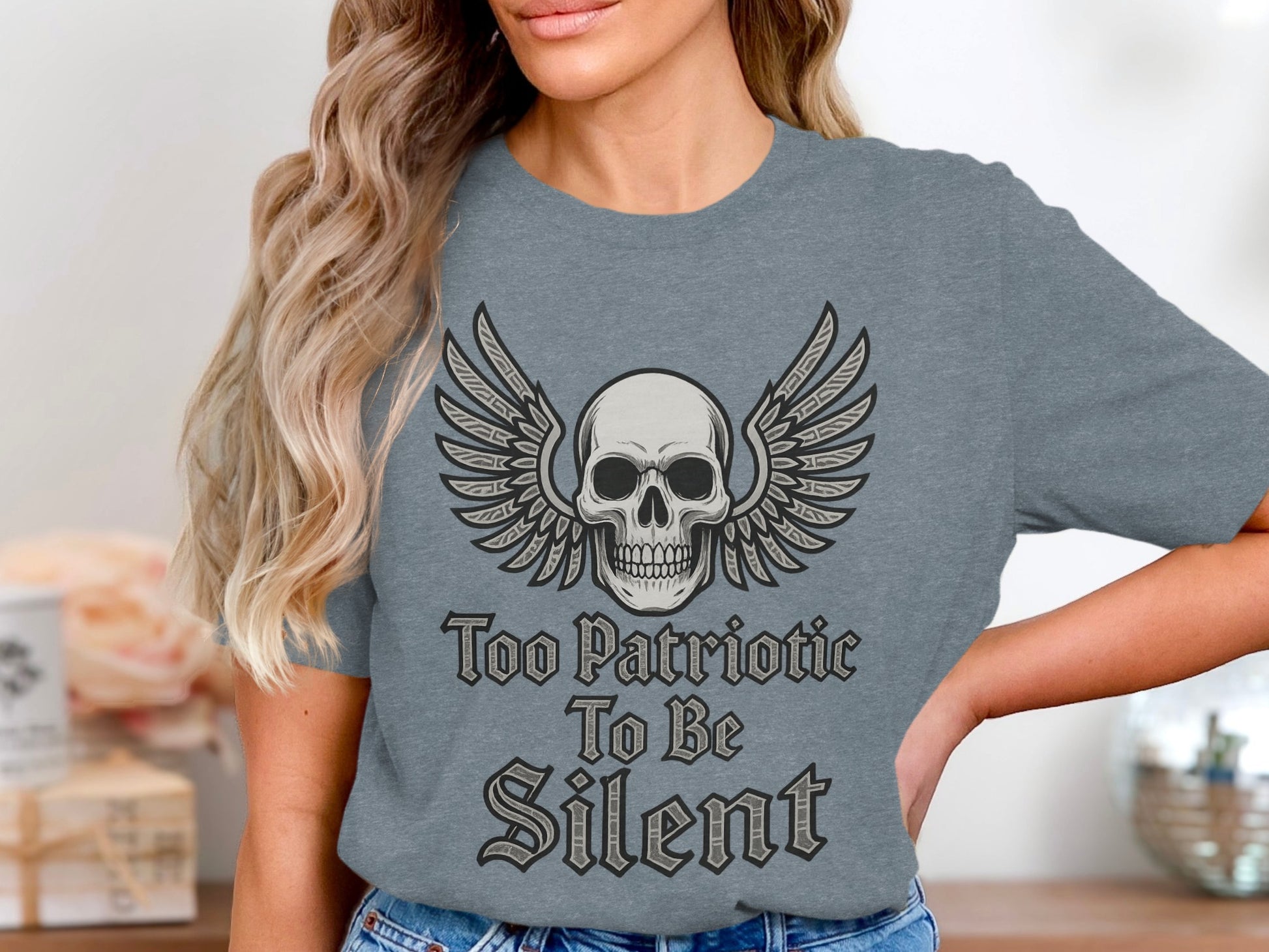 Too Patriotic To Be Silent Skull Design Shirt