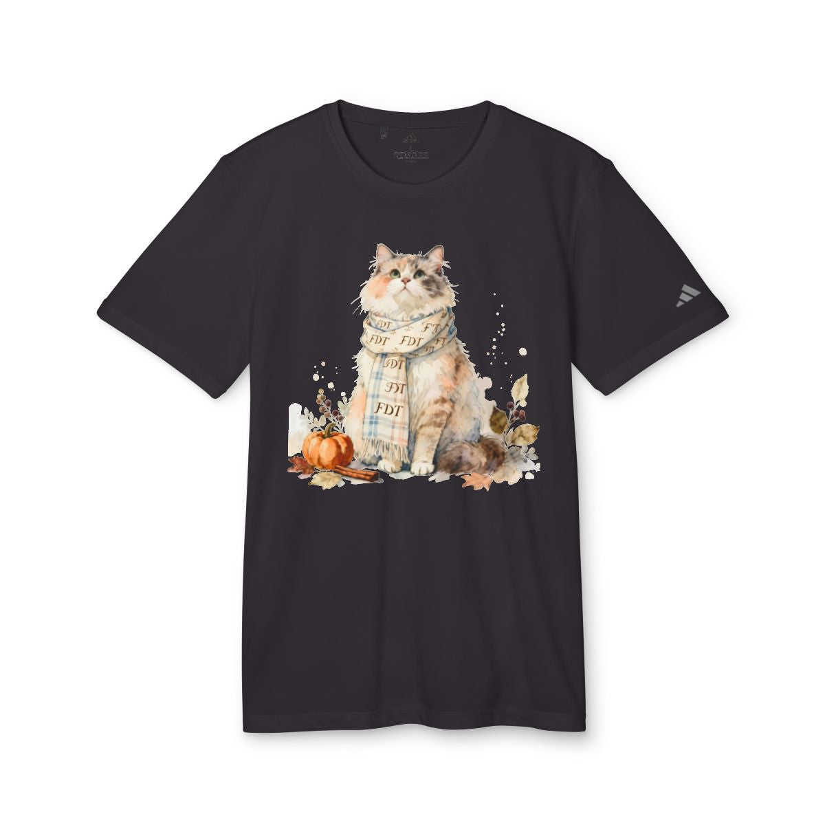 Cute Cat Wearing Scarf with Autumn Design Shirt